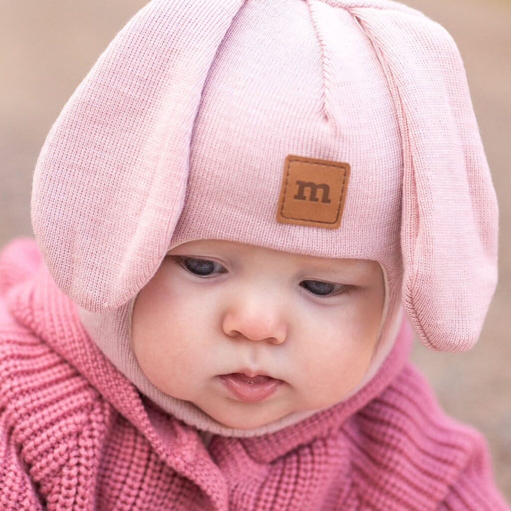 Bunny Helmet -Merinovilla Kypärämyssy | Hearty Pink Pipo Happy Hearts