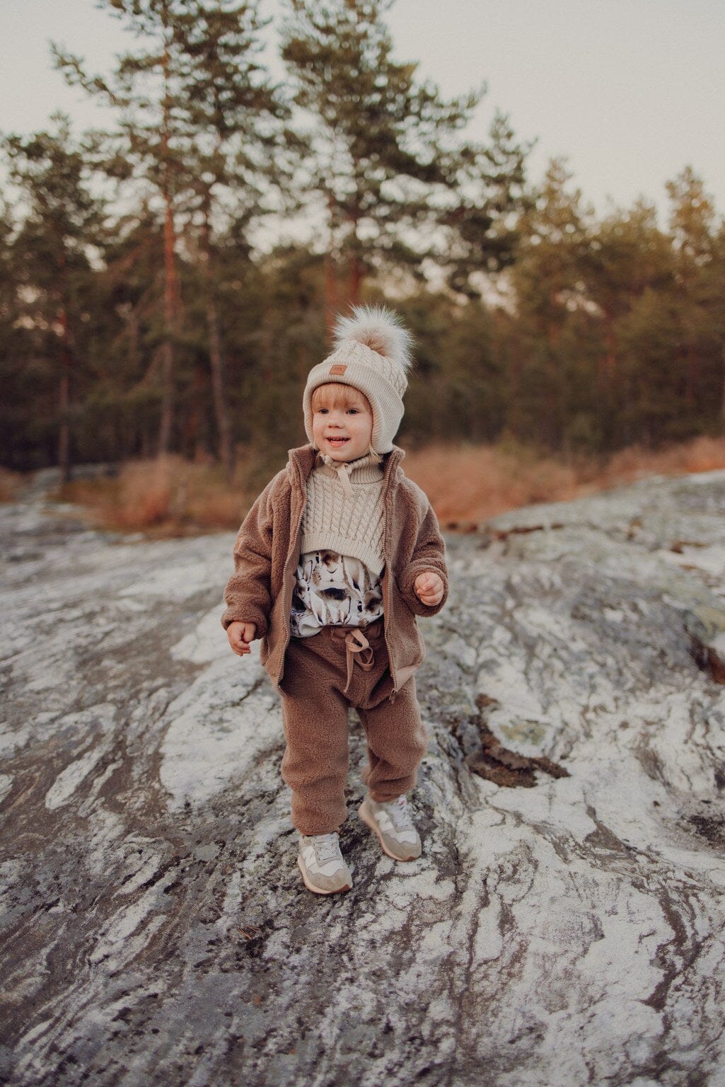 Fur Pom Cable Baby Beanie -Merinovillapipo | Cloudy Pipo Happy Hearts