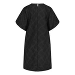 tuotekuva takaa jossa naisten lyhyt musta jacquard-mekko lyhyillä puhvihihoilla