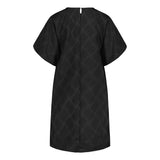 tuotekuva takaa jossa naisten lyhyt musta jacquard-mekko lyhyillä puhvihihoilla