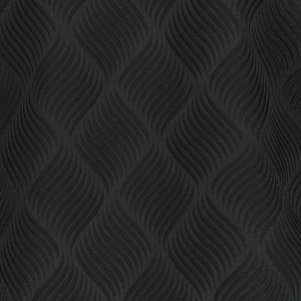 lähikuva kuosista jossa musta jacquard-kangas.