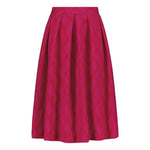 tuotekuva naisten midimittainen pinkki-oranssi jacquard-hame vyötärön laskoksilla ja vetoketjukiinnityksellä.