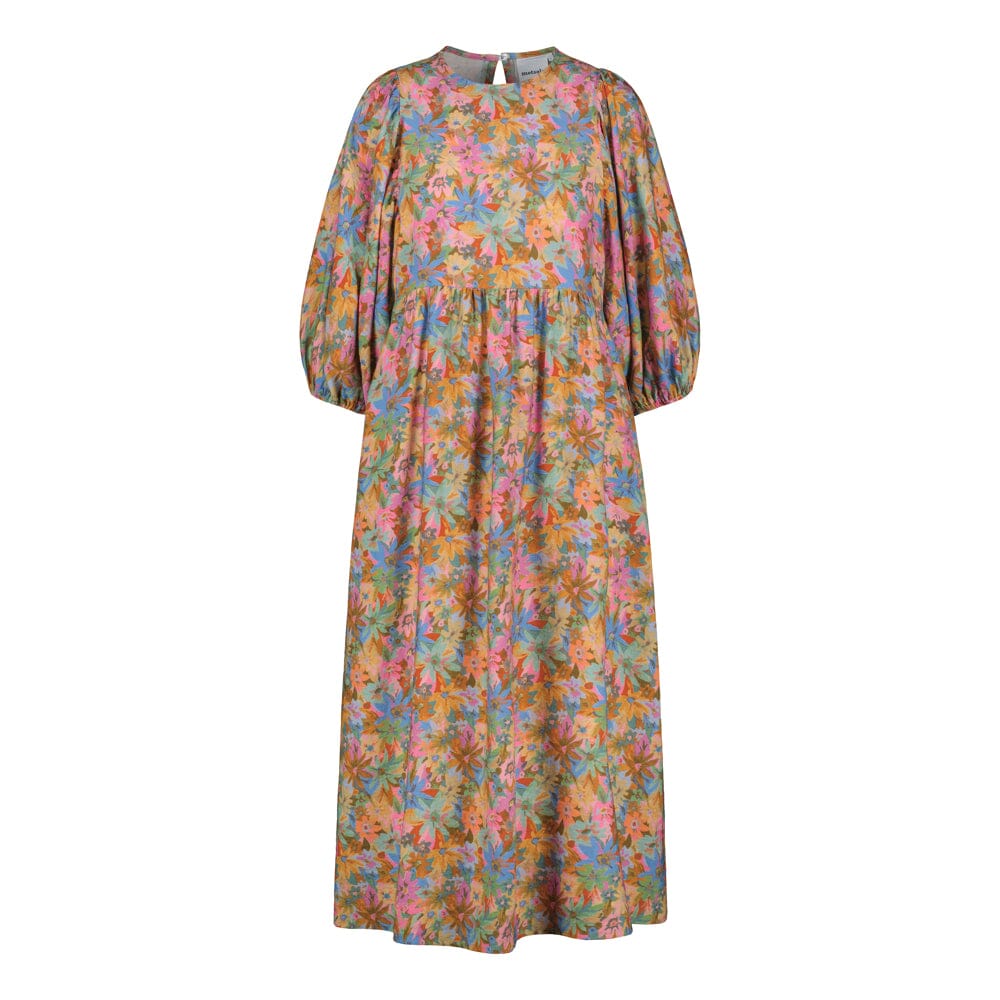 Tuotekuva mekosta naisten midimittainen mekko puolipitkillä puhvihihoilla ja sivutaskuilla.