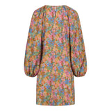 Tuotekuva takaa naisten tunikamallinen viskoosimekko Cynthia De Vitin kuosilla, pitkät puhvihihat ja sivutaskut