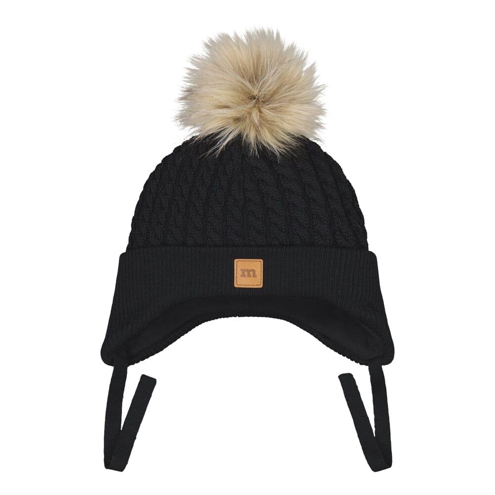 MERINO FUR POM CABLE BABY BEANIE | BLACK Pipo Little Things in Life