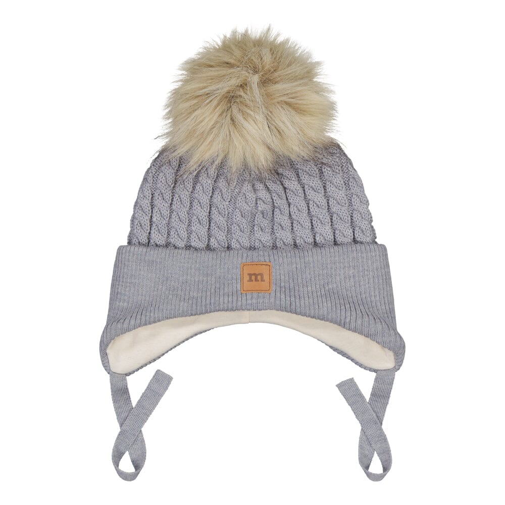 Merino Fur Pom Cable Baby Beanie | Cloudy Pipo Happy Hearts