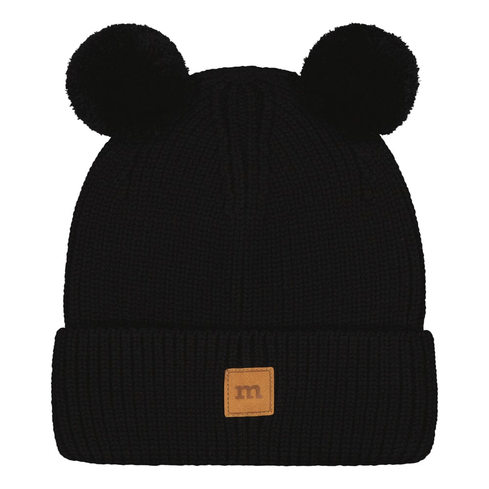 Merino Knitted Pom Pom Beanie | Black Pipo Happy Hearts