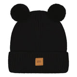 Merino Knitted Pom Pom Beanie | Black Pipo Happy Hearts