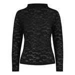 tuotekuva naisten musta pitsipaita korkealla kauluksella ja pitkillä hihoilla.