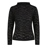 tuotekuva naisten musta pitsipaita korkealla kauluksella ja pitkillä hihoilla.