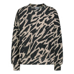 Lähikuva tuotteesta naisten oversize-mallinen musta-beige collegepaita pehmeästä luomupuuvillasta, harjattu sisäpinta