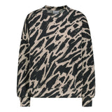 Lähikuva tuotteesta naisten oversize-mallinen musta-beige collegepaita pehmeästä luomupuuvillasta, harjattu sisäpinta