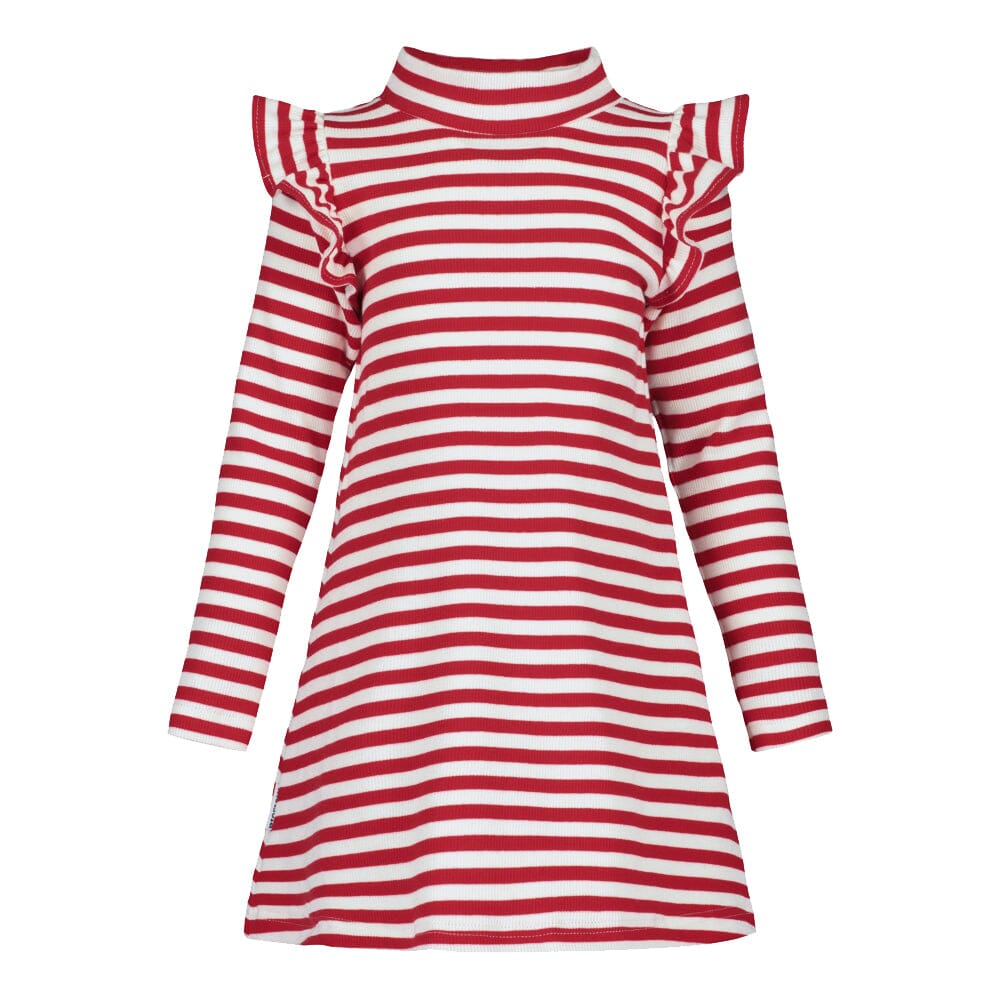 Striped Mock Neck Rib Dress -Mekko | Poppy / Vanilla Mekko Metsola
